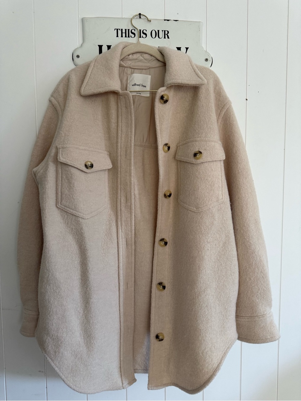 Wilfred Beige 100% Wool-Blend Utility Shacket